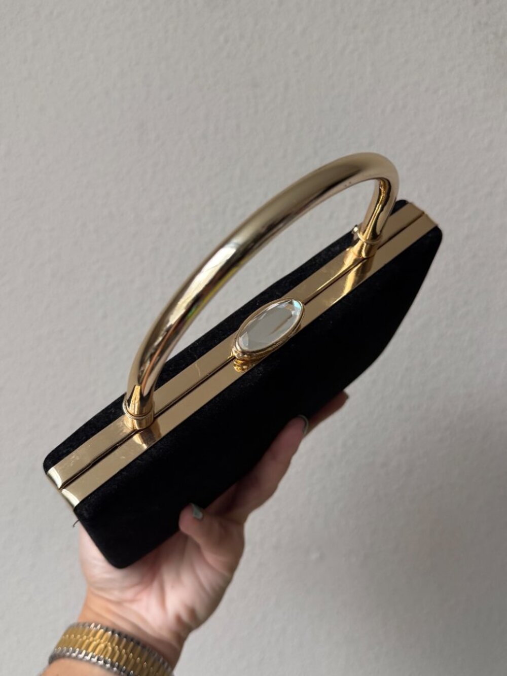 House of Harlow 1960 Black Velvet Clutch Crossbody Bag - Picture 3 of 8